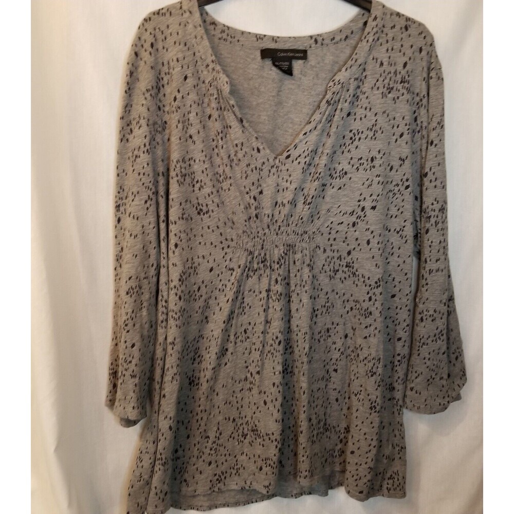 Womens Speckled Dot Pattern Baby Doll Top /Shirt Size 2X Gray Long Sleeve Y2K